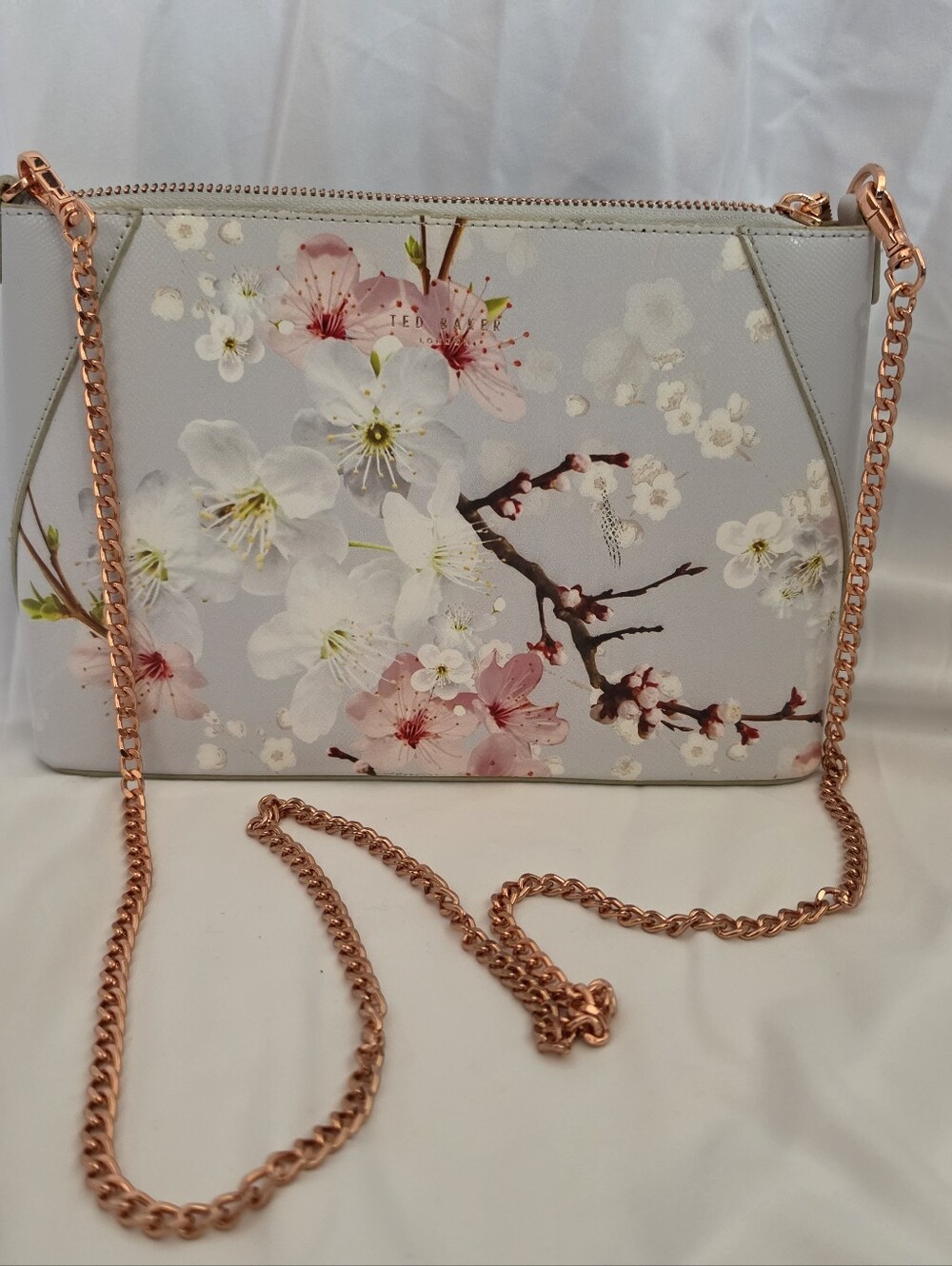Ted Baker London Cherry Blossom Crossbody Bag Rose Gold Chain - Like New